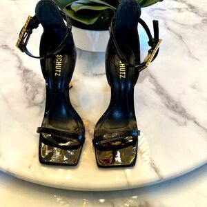 Schutz Strappy Black with Gold accents Heels